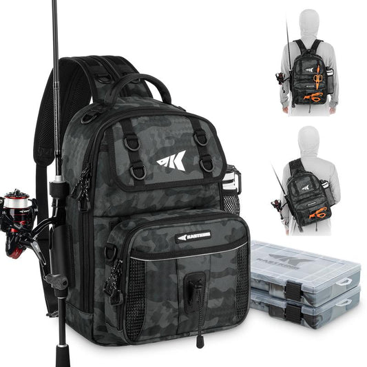 Kastking Baitspace Fishing Sling Bag, Water-Resistant Fishing Backpack with Rod & Beverage Holder, Adjustable Straps, Tackle Storage Bag for Fishing Gear and Equipment