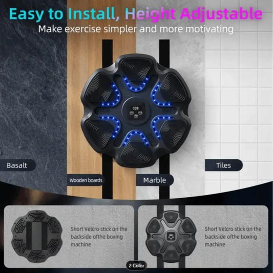 Music Boxing Trainer with Gloves - Interactive Fitness & Reflex Training Gear for Adults, USB Rechargeable, Wireless-Enabled, Wall-Mounted Boxing Target with LED Lights & Sound, and Multi-Directional Punch Tracking for Home Gym Fitness Workout